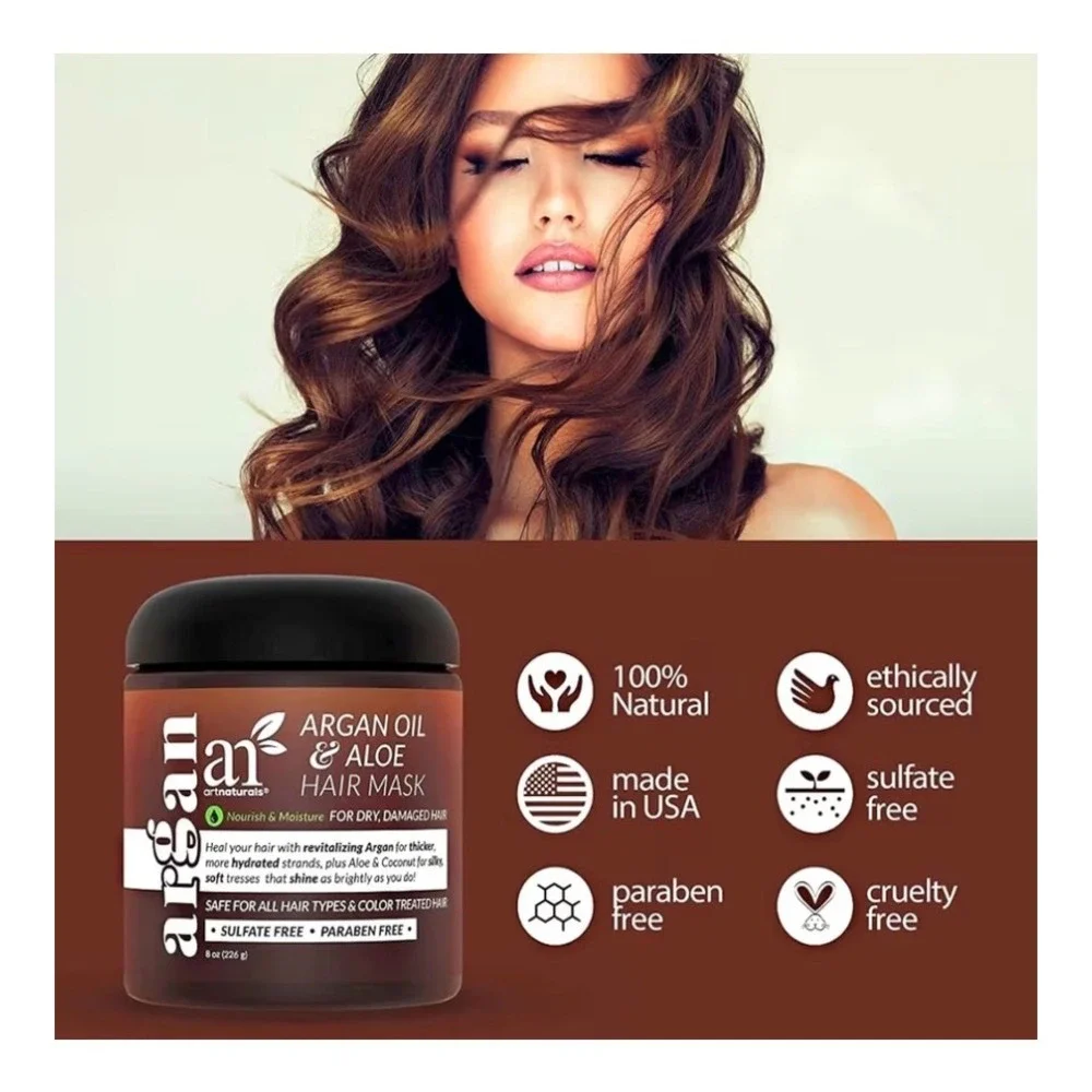 NEW ArtNaturals Argan Oil Aloe Hair Mask 8oz Deep Conditioning Repair Treatment